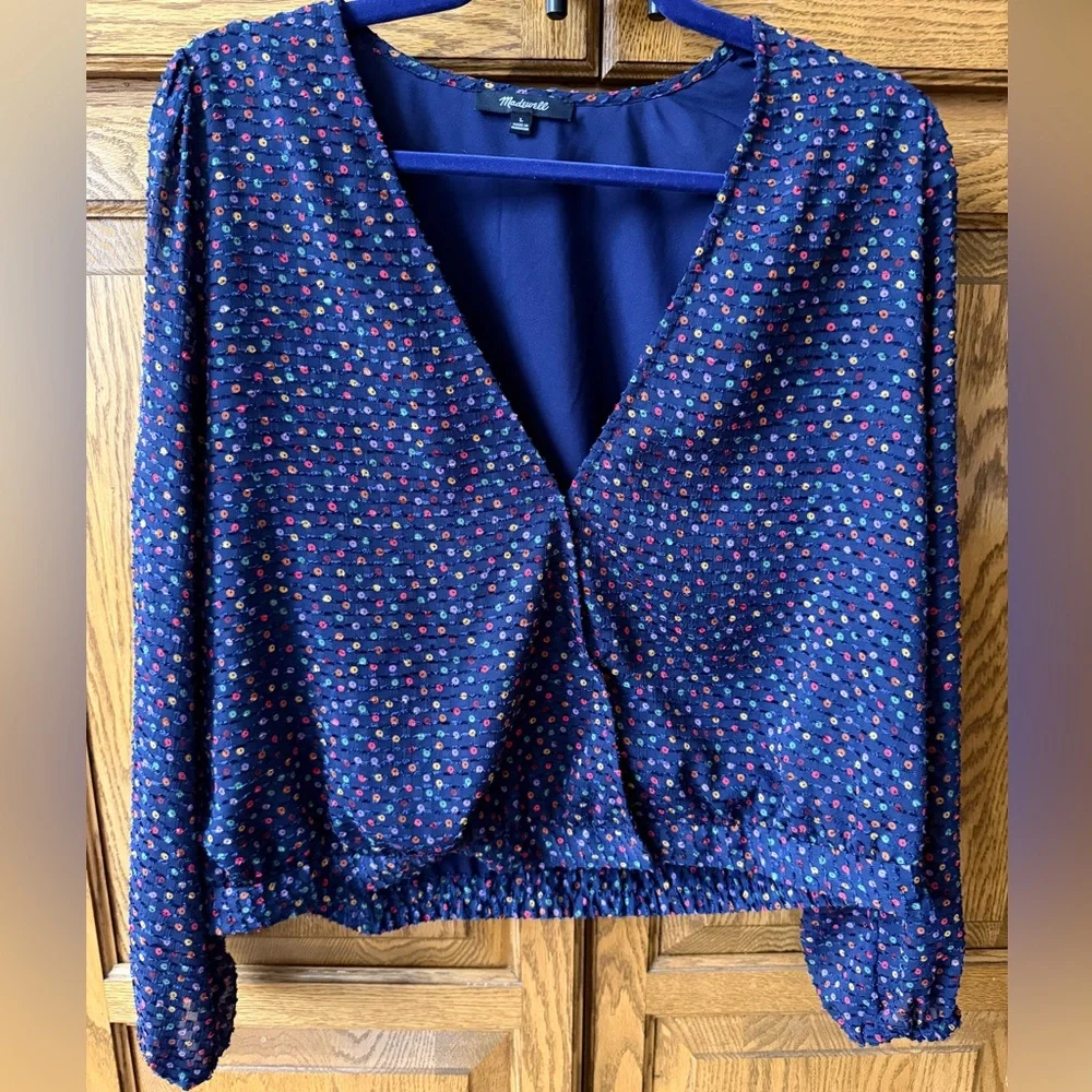 Madewell Lyric Wrap Top in Sugar Dot Size L - Picture 4 of 8